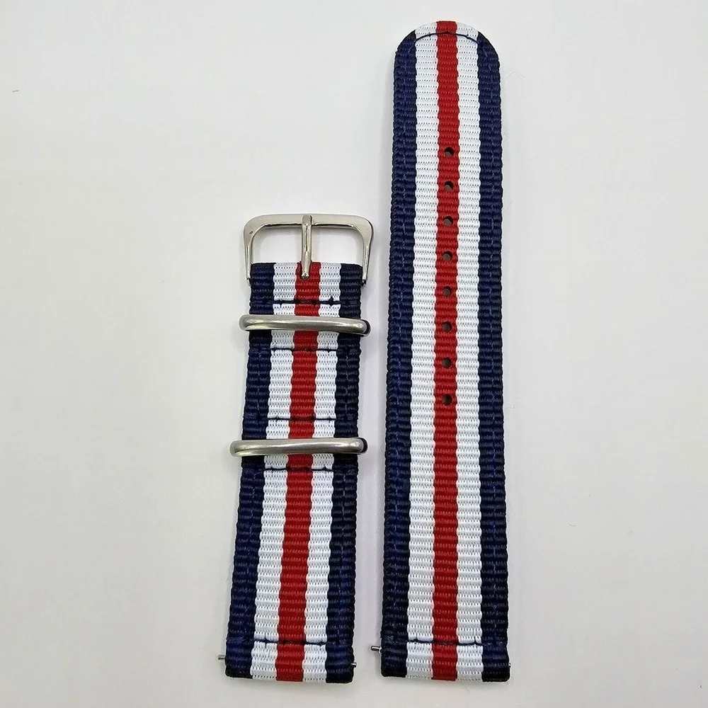 22MM Men's Watch Straps Blue White Red Canvas Nylon Multicolor Quick Release